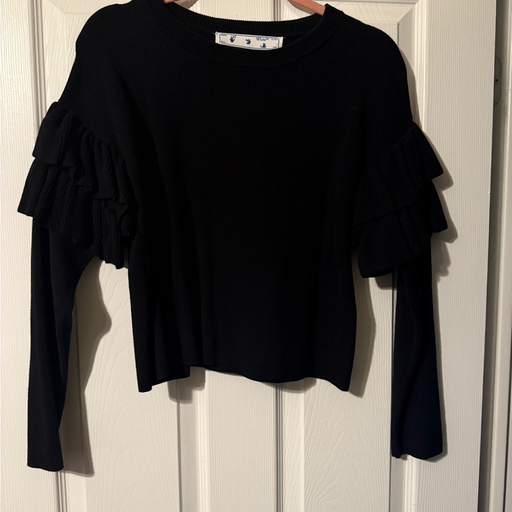 “Off-White” Black Ruffled Sleeve Top